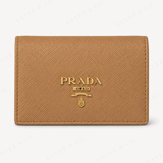 Prada Saffiano Card Holder — Caramel