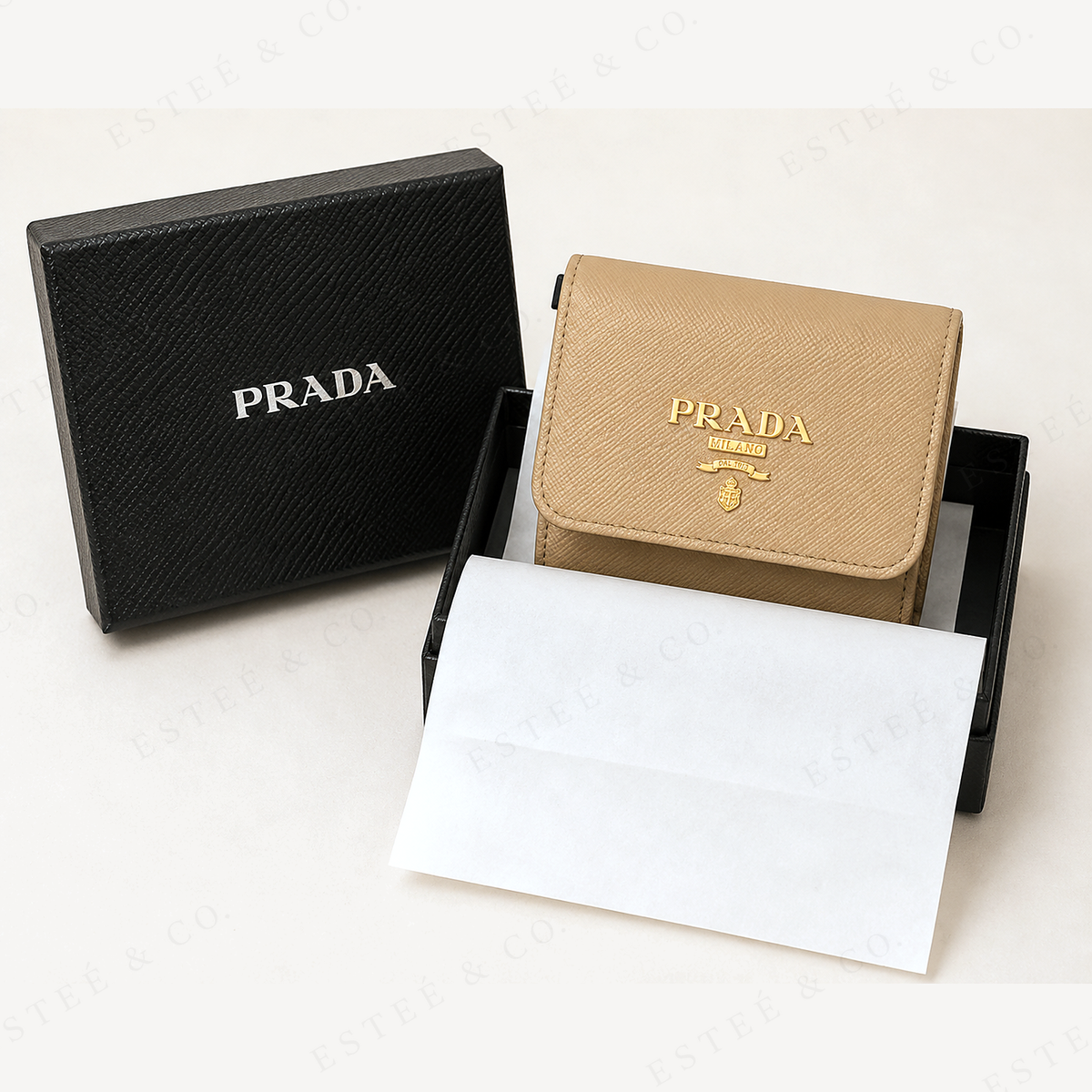 Prada Small Leather Wallet — Sand