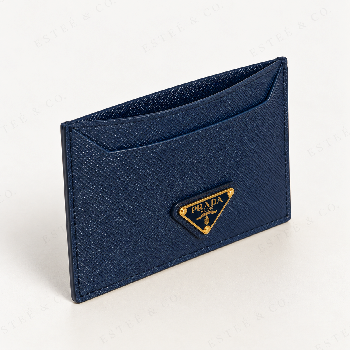Prada Saffiano Card Holder — Navy