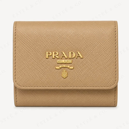 Prada Small Leather Wallet — Sand
