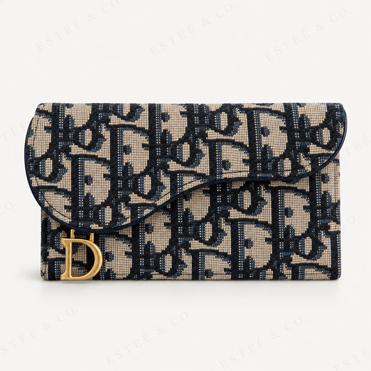 Dior Saddle Card Wallet — Blue Oblique