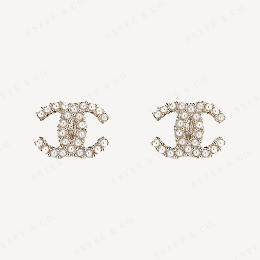 Chanel CC Earrings — Crystal & Pearl